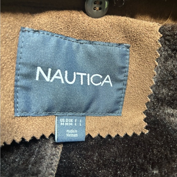 NAUTICA Brown Teddy Coat with Faux Suede & Black Faux Fur Collar Winter Ski Sz M - Picture 7 of 9
